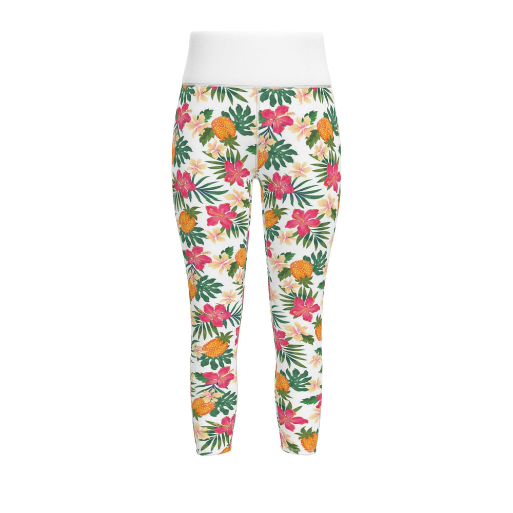 Women's High-Waist Full-Length Performance Leggings — Pineapple Paradise — Coral Dreams