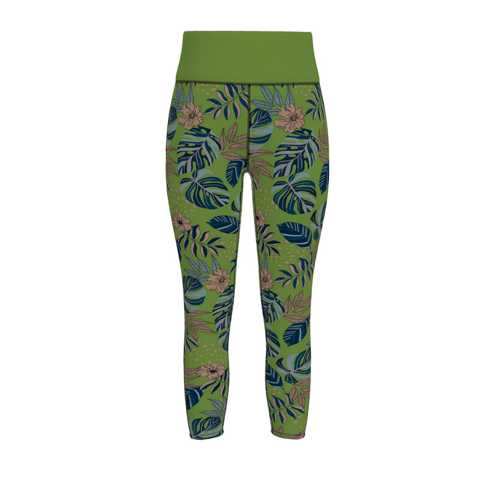 Women's High-Waist Full-Length Performance Leggings — Midnight Monstera — Olive Velour