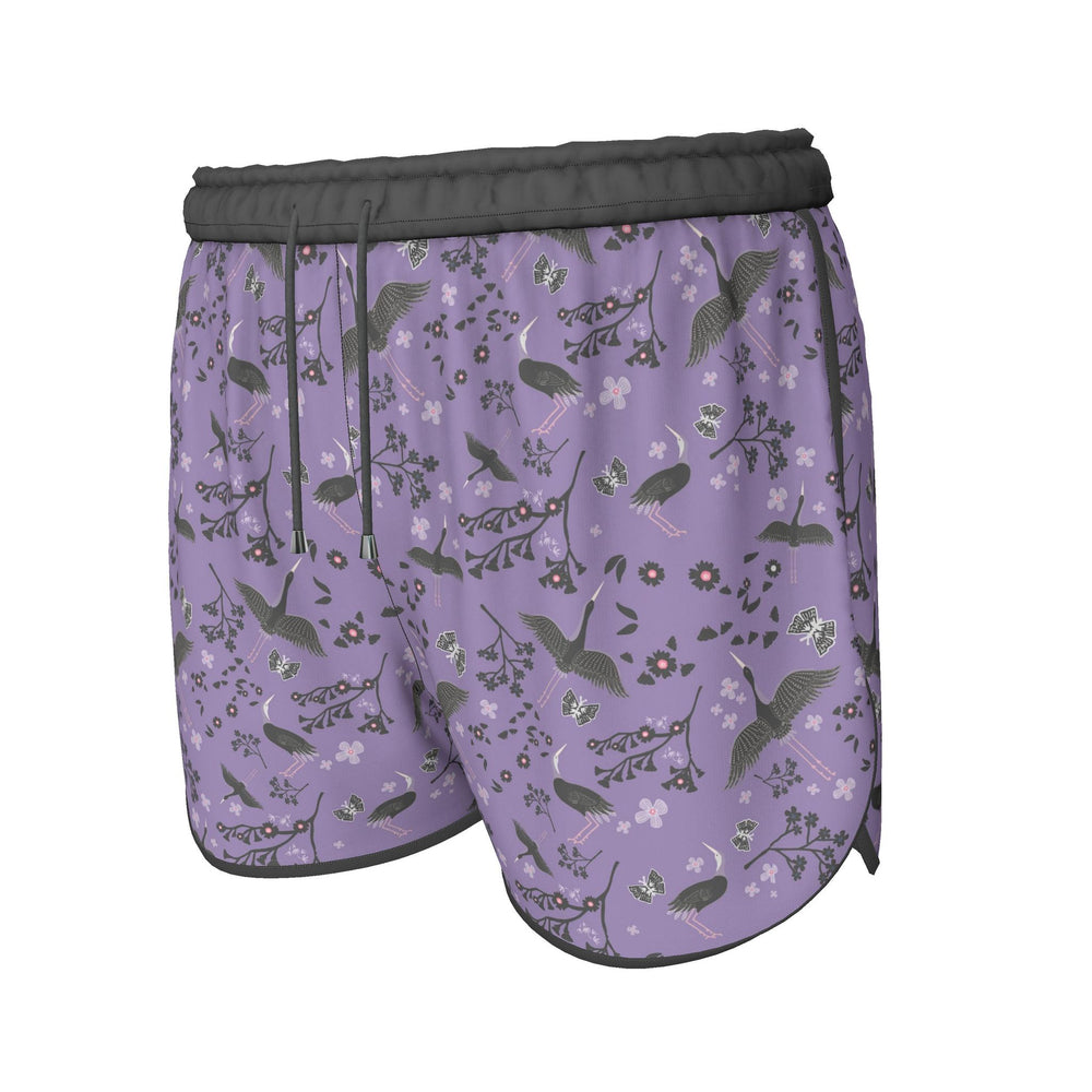 Women's Running Shorts — Black Trim — White Crane Amethyst