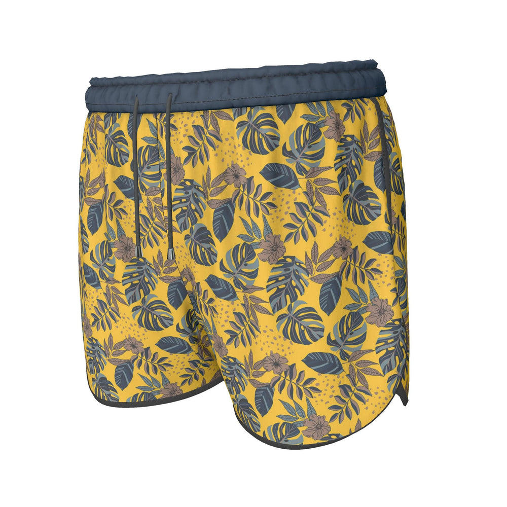 Women's Athletic Shorts — Black Trim — Midnight Monstera Honey Gold