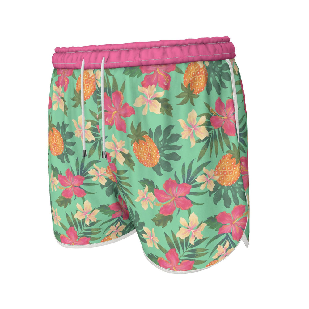 Women's Athletic Shorts — White Trim — Pineapple Paradise Aloe Mist