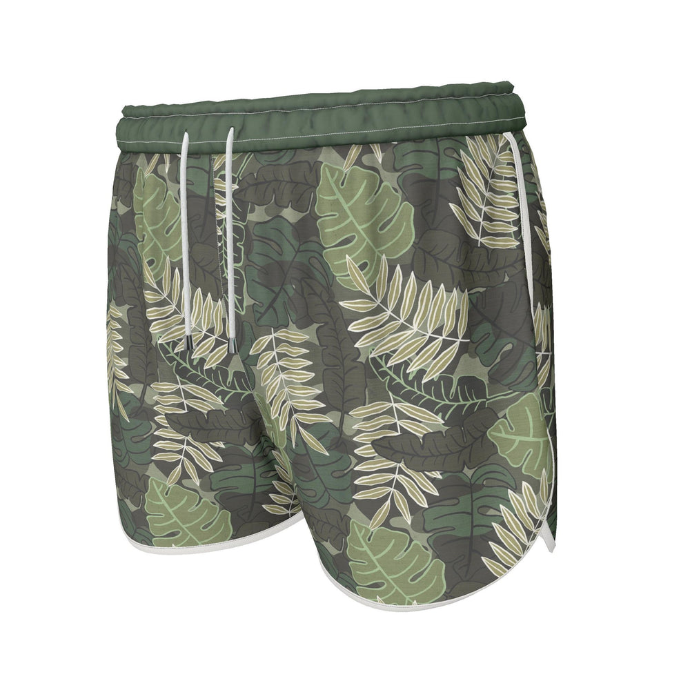 Women's Athletic Shorts — White Trim — Camo Leaves