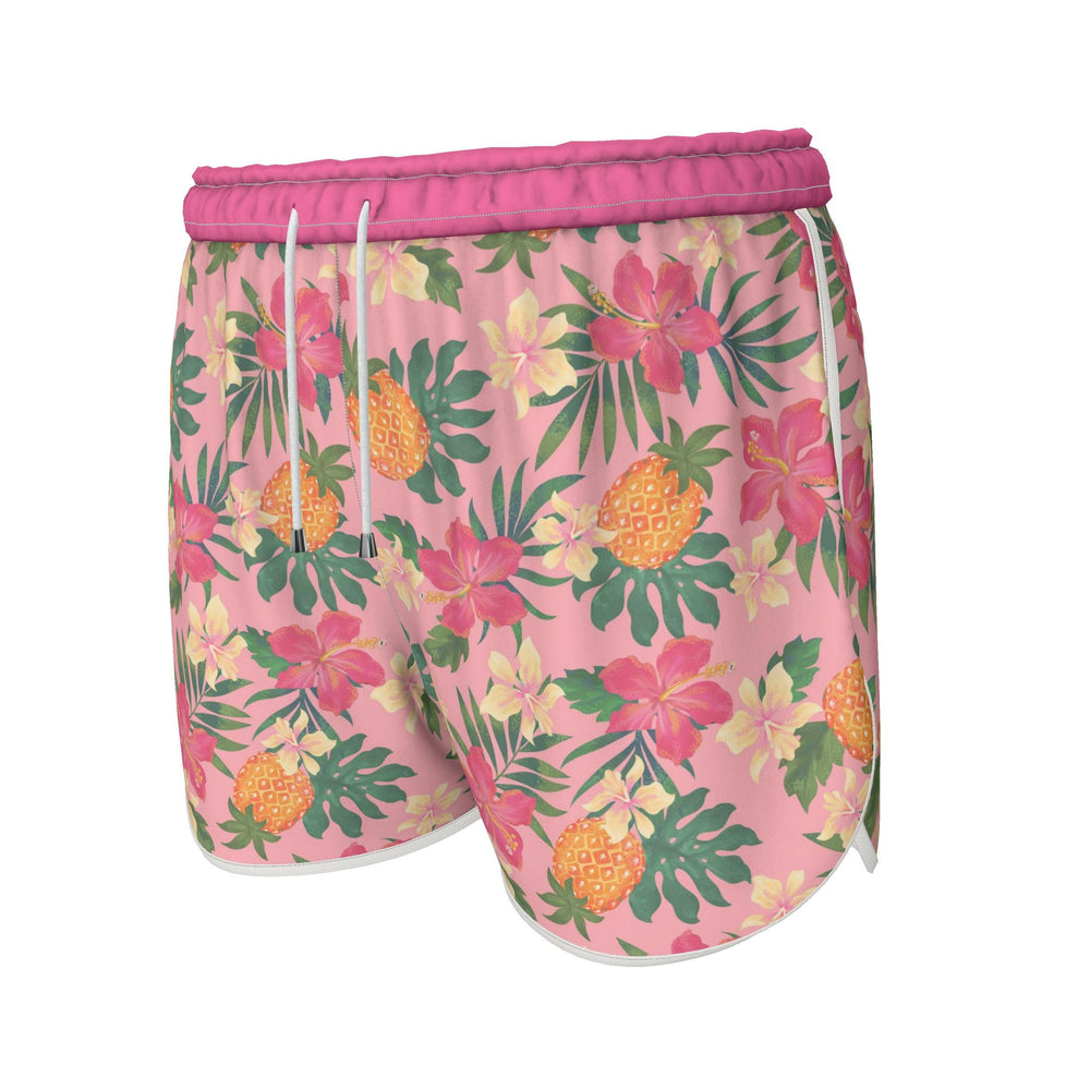 Women's Athletic Shorts — White Trim — Pineapple Paradise Hibiscus Blush