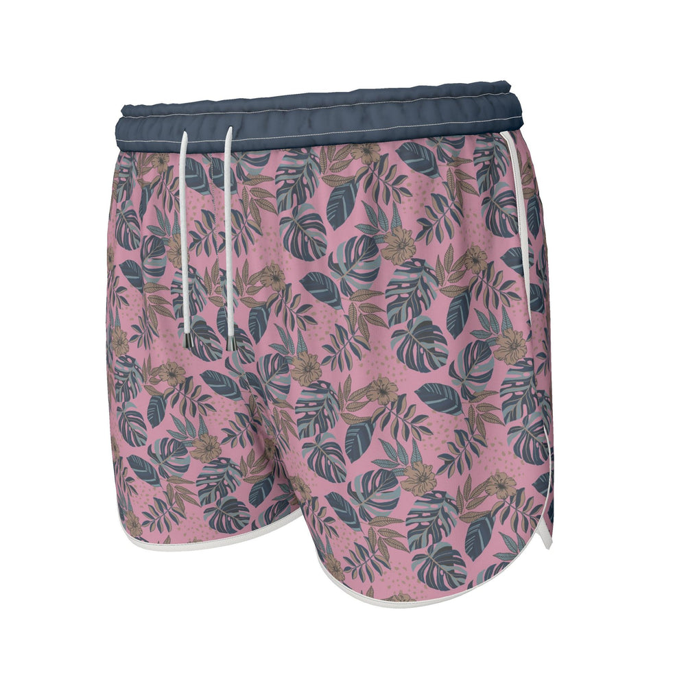 Women's Athletic Shorts — White Trim — Midnight Monstera Lunaria Rose