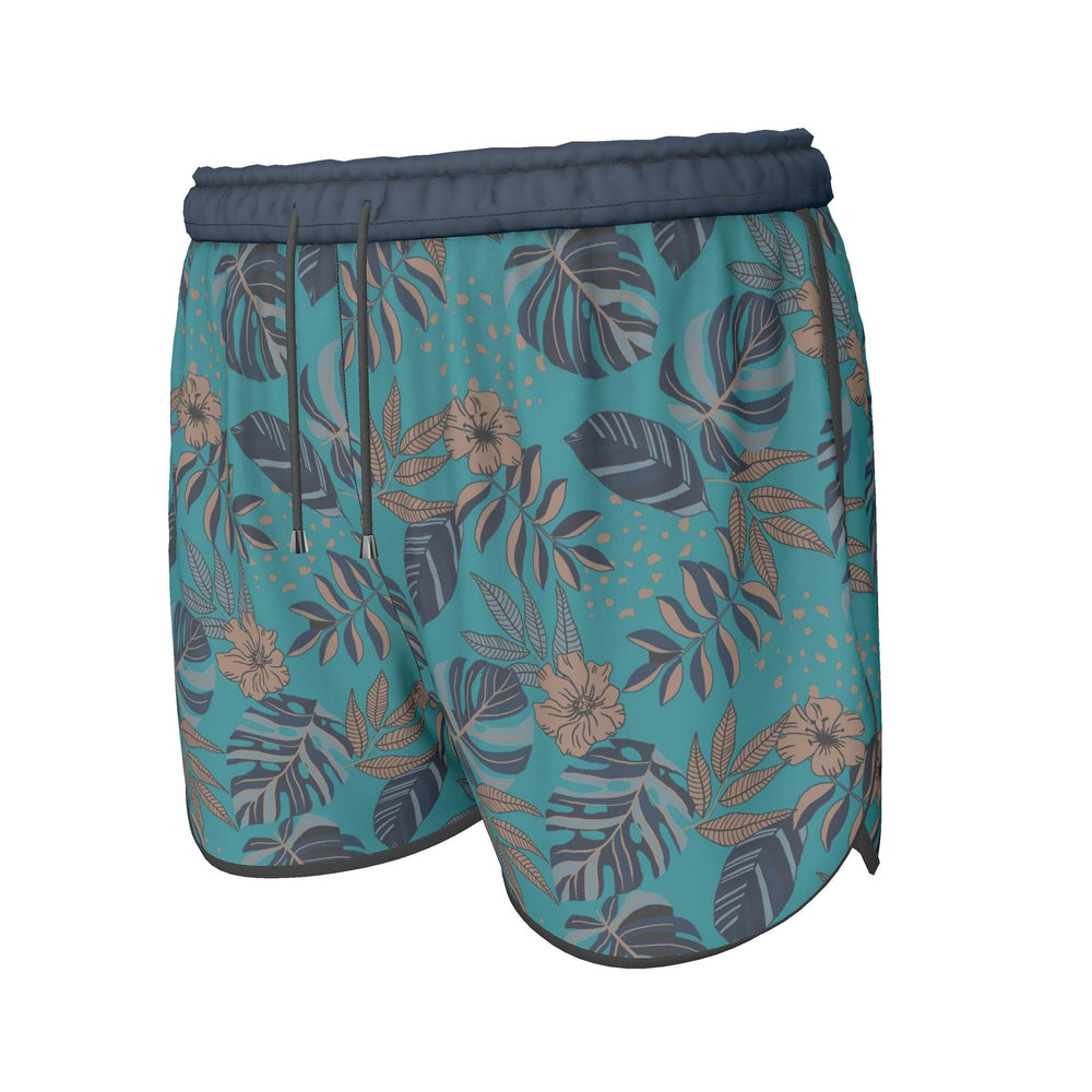 Women's Athletic Shorts — Black Trim — Midnight Monstera Cyan Noir
