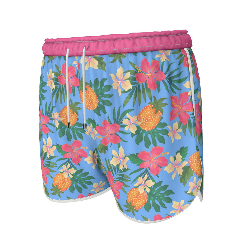 Women's Athletic Shorts — White Trim — Pineapple Paradise Island Breeze