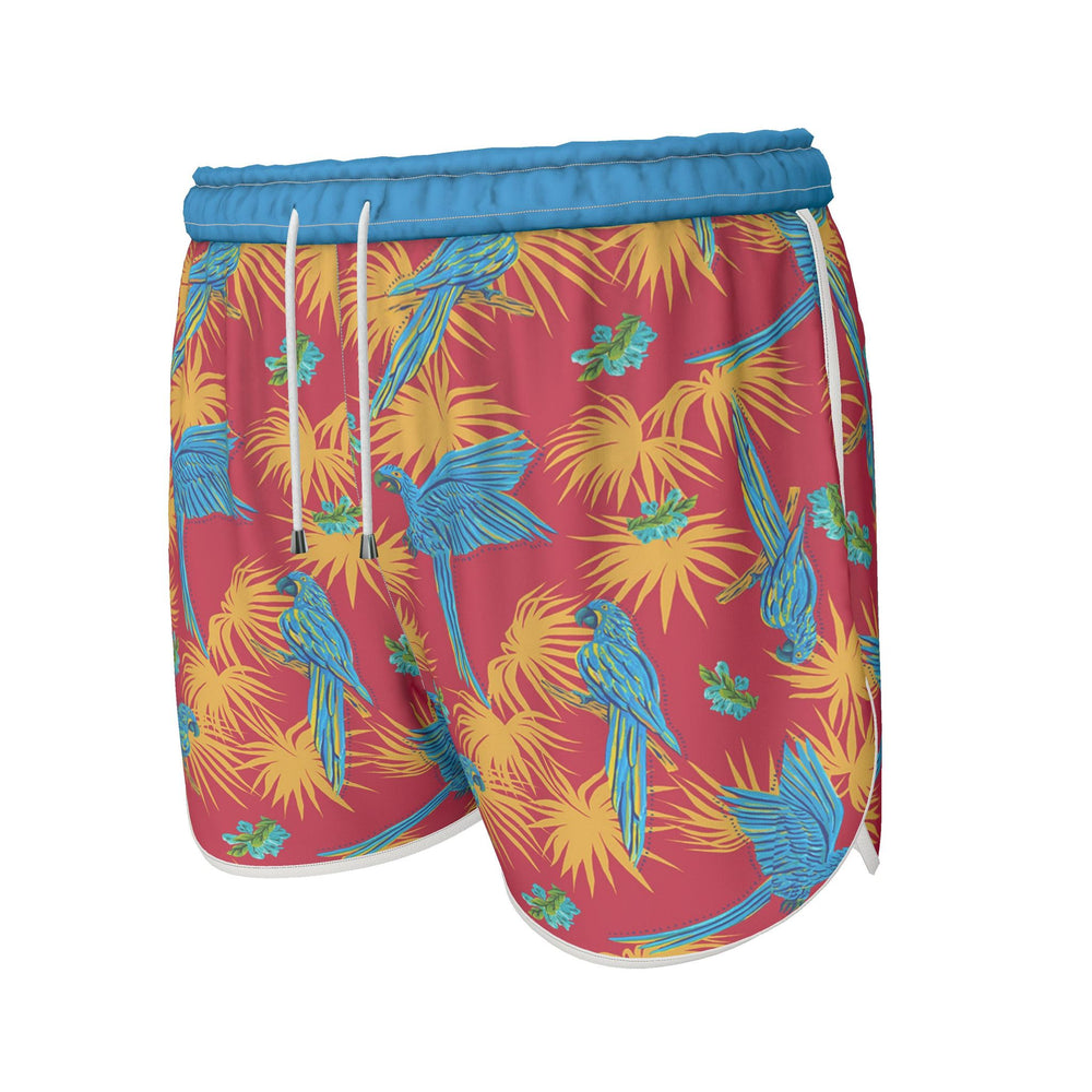 Women's Athletic Shorts — White Trim — Tropical Macaw Samba Red