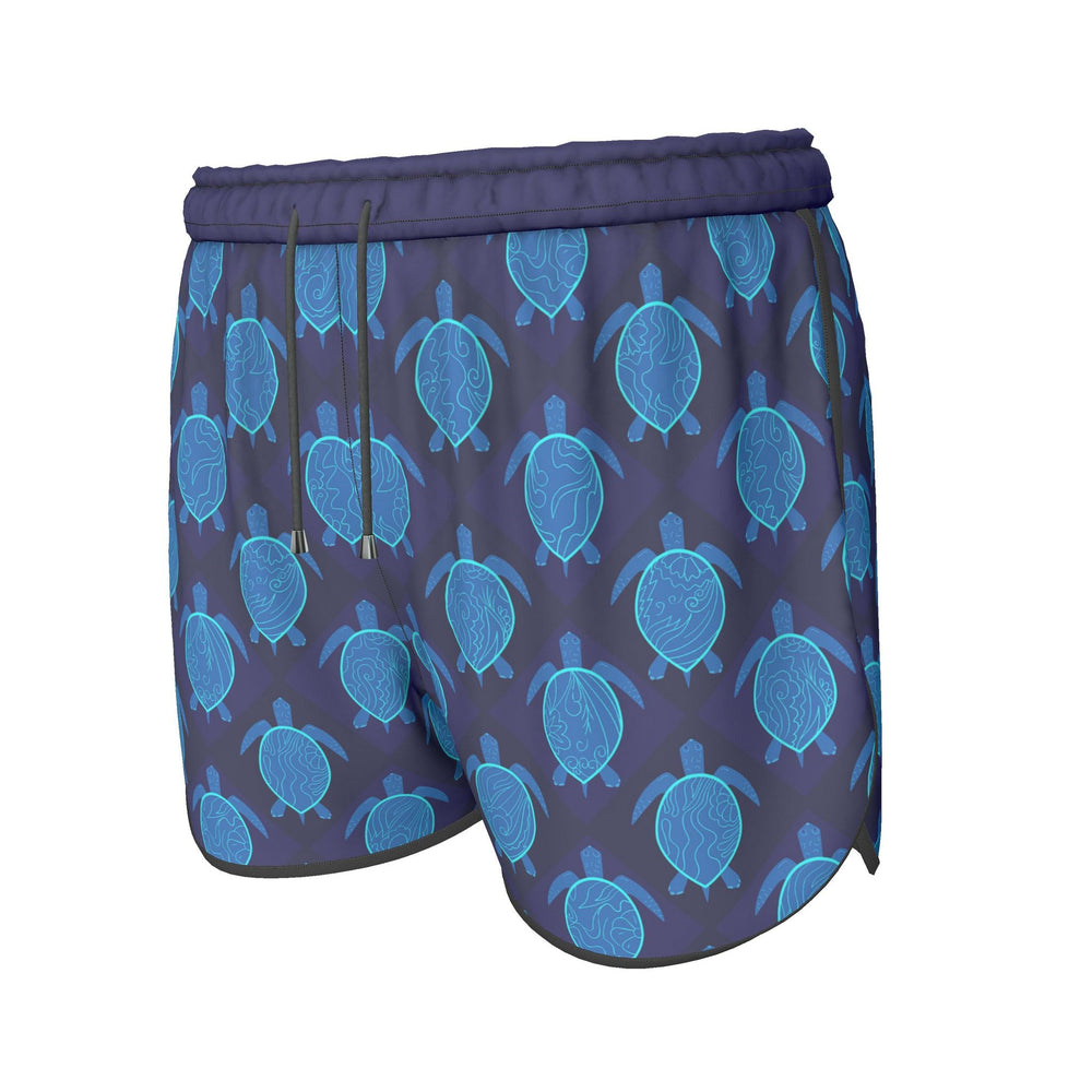 Women's Athletic Shorts — Black Trim — Topo Turtles Cobalt Tide