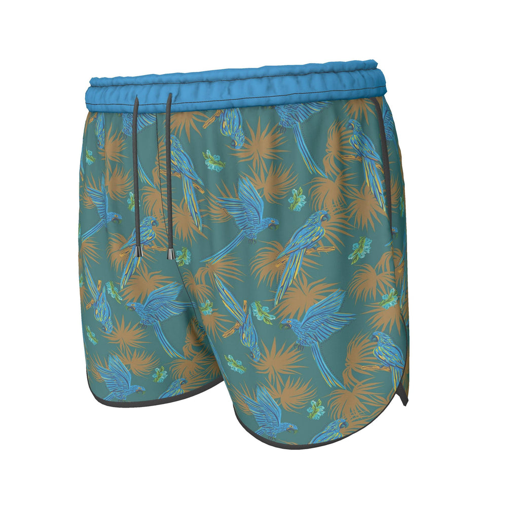Women's Athletic Shorts — Black Trim — Tropical Macaw Palm Teal
