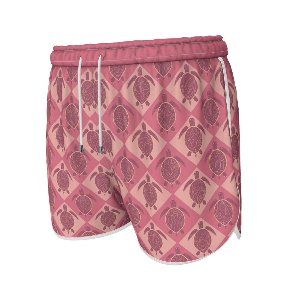 Women's Athletic Shorts — White Trim — Topo Turtles Rosé Tide
