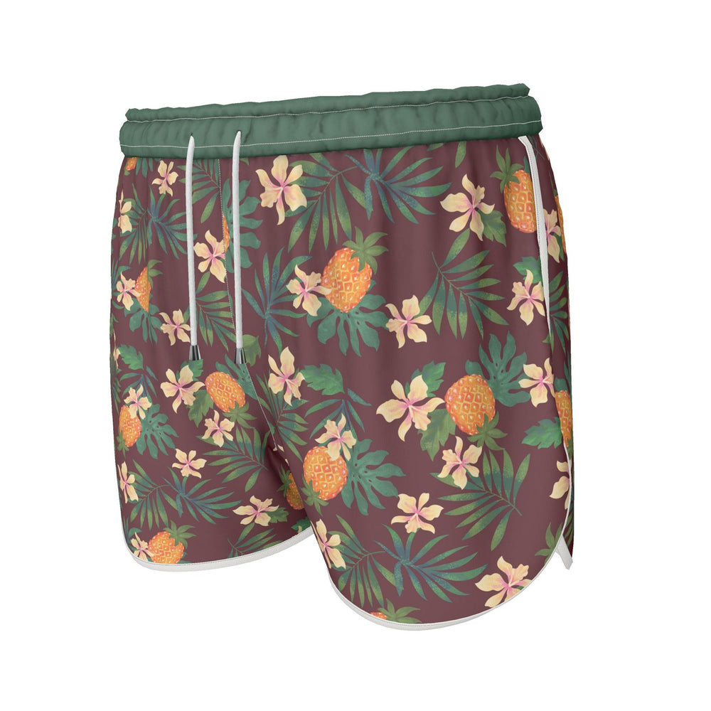 Women's Athletic Shorts — White Trim — Pineapple Paradise Burgundy