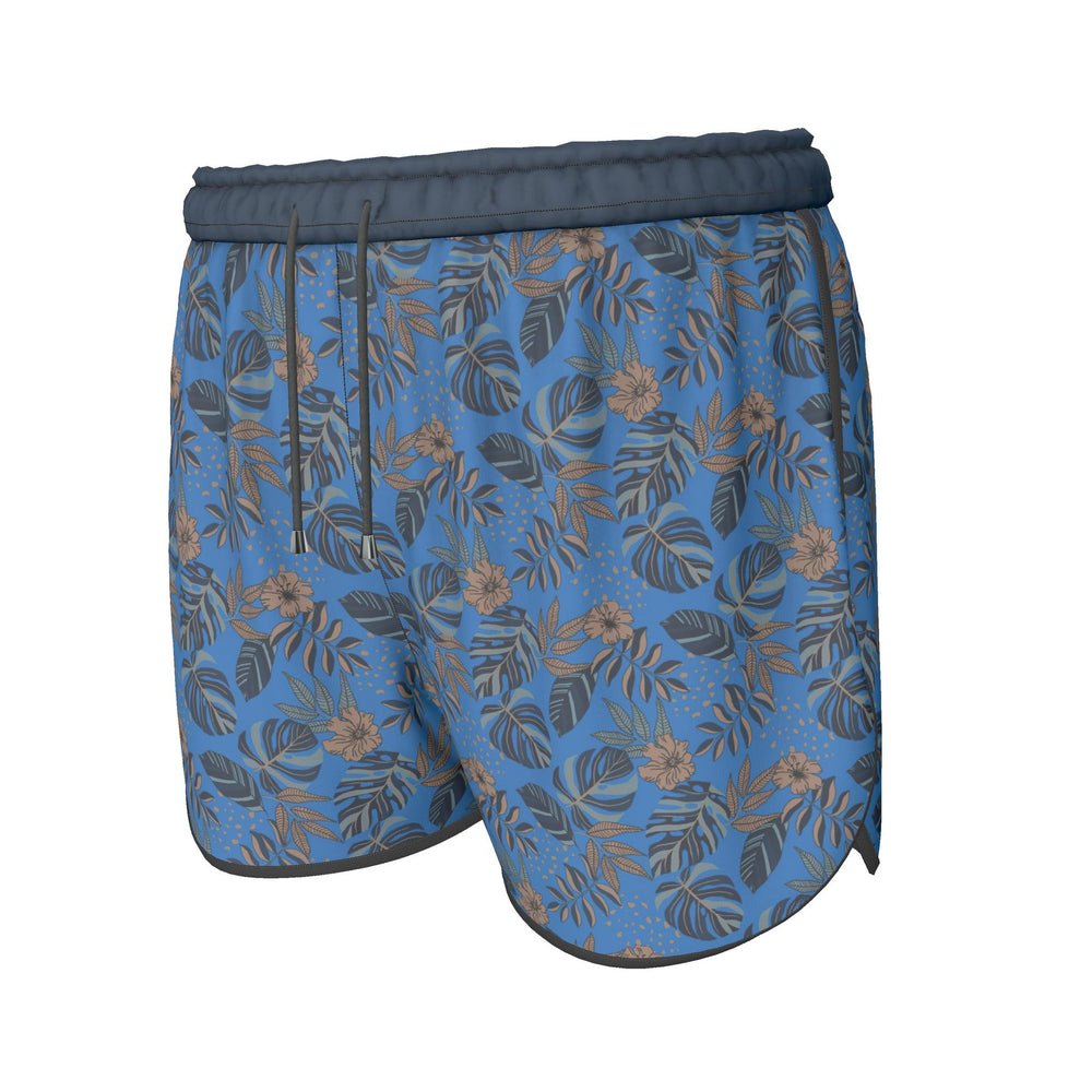 Women's Athletic Shorts — Black Trim — Midnight Monstera Azure Blue