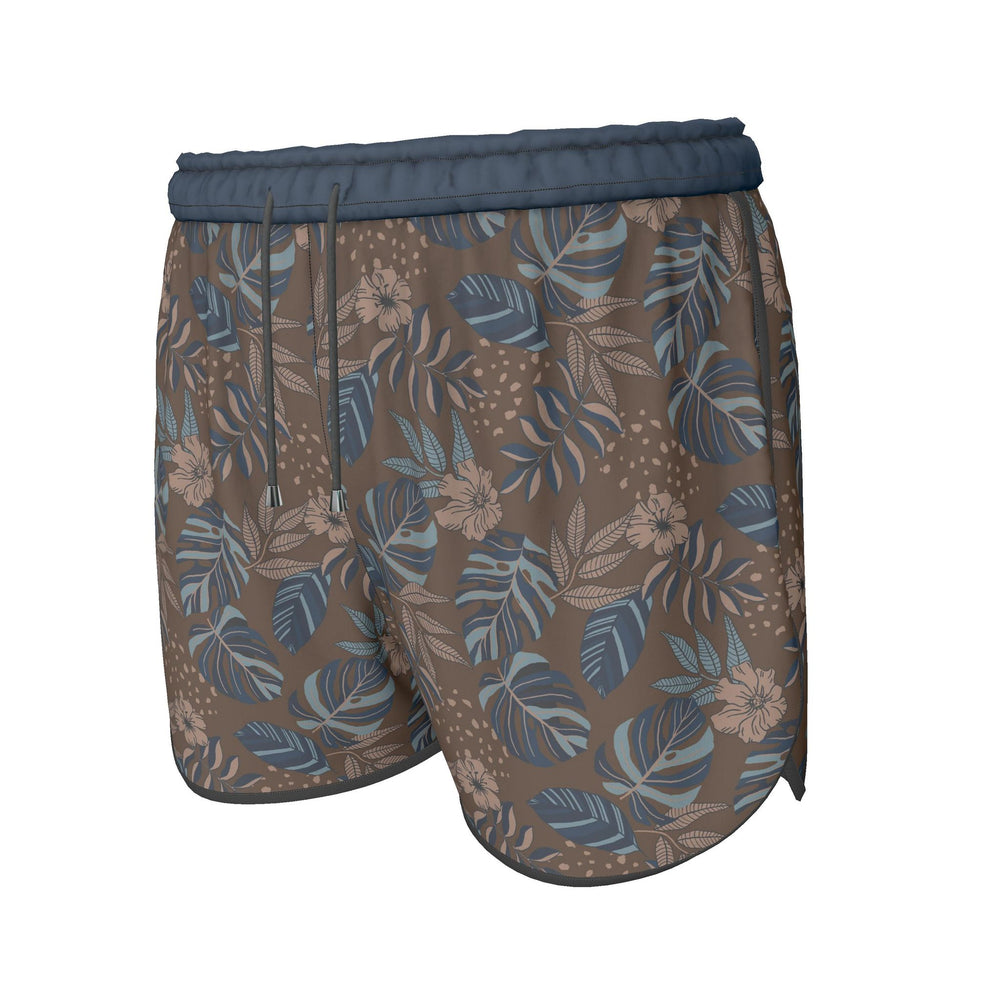 Women's Athletic Shorts — Black Trim — Midnight Monstera Roasted Teak