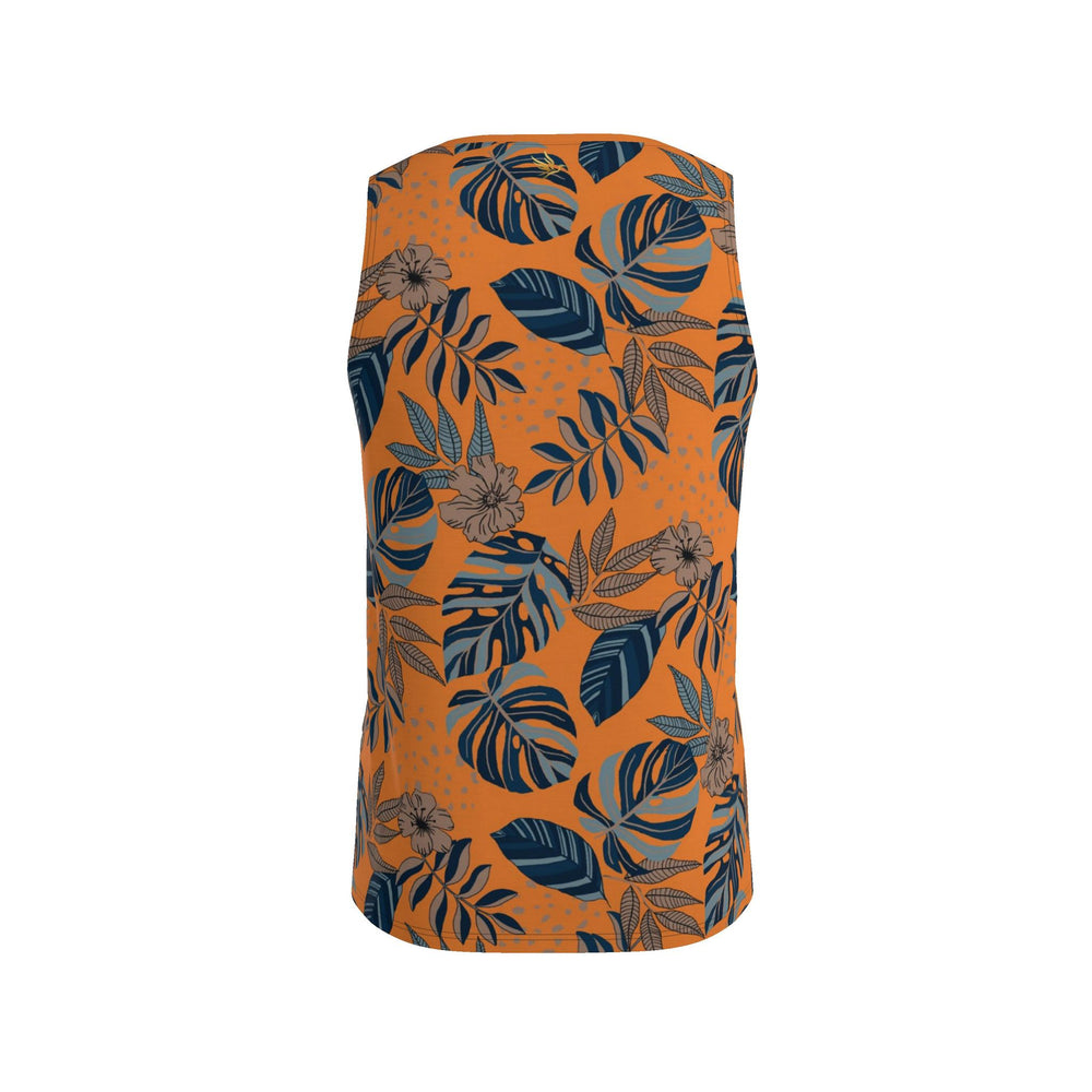 Men's Athletic Hybrid Tank Top — Midnight Monstera Cadmium Orange