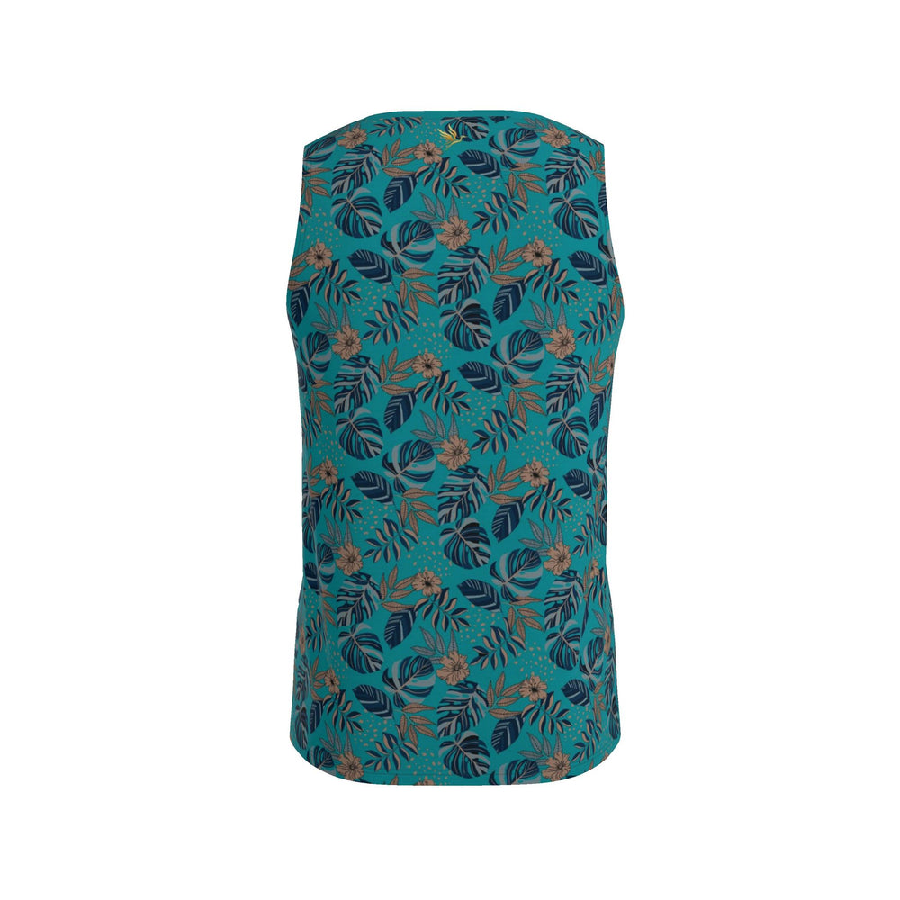 Men’s Athletic Hybrid Tank Top — Midnight Monstera Cyan Noir
