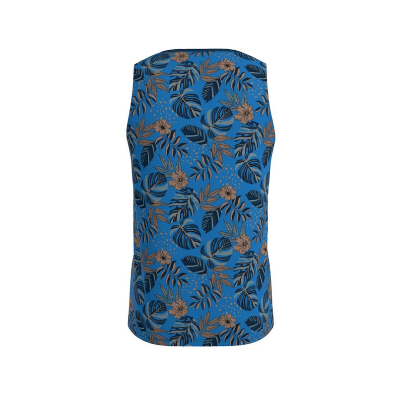 Midnight Monstera Azure Blue Men’s Athletic Hybrid Tank Top