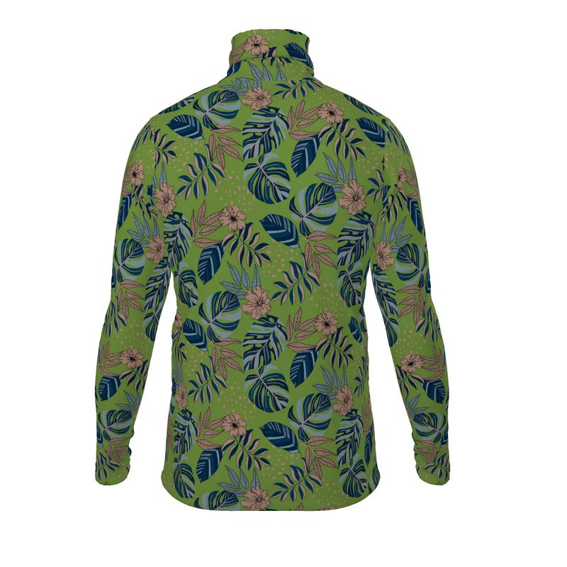 Men’s High-Roll Turtleneck — Midnight Monstera Olive Velour