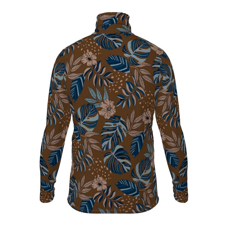 Men’s High-Roll Turtleneck — Midnight Monstera Roasted Teak