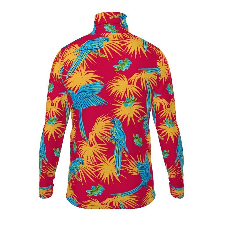 Men’s High-Roll Turtleneck — Tropical Macaw Samba Red
