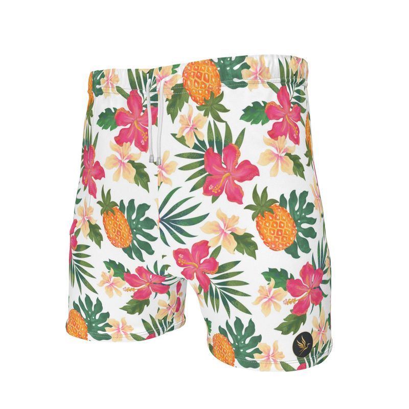 Men's Mid-Thigh Gym Shorts — Pineapple Paradise Coral Dreams