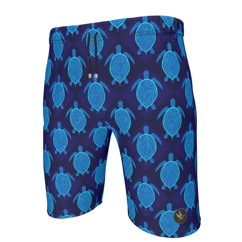 Men's Knee-Length Gym Shorts — Topo Turtles Cobalt Tide