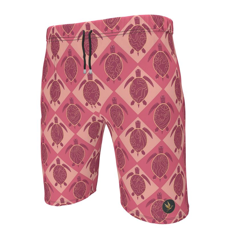 Men's Knee-Length Gym Shorts — Topo Turtles Rosé Tide