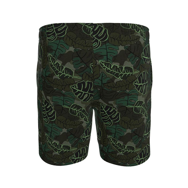 Men's Swim Shorts — Camo Leaves Sage Noir
