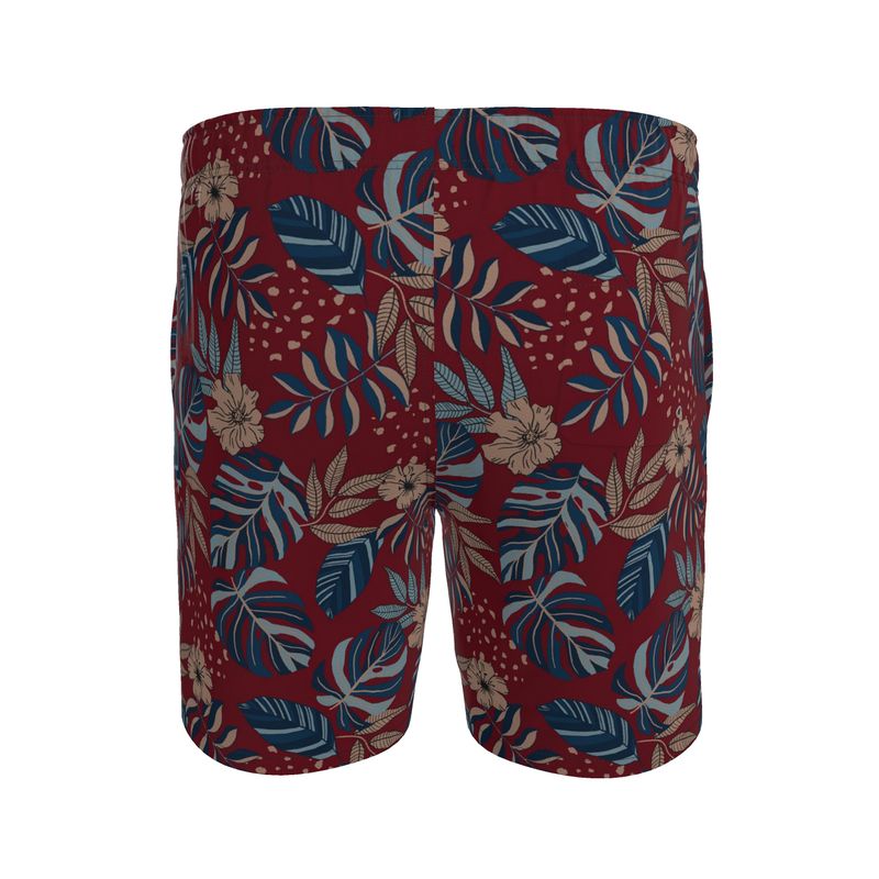 Men's Swim Shorts — Midnight Monstera Ruby Red