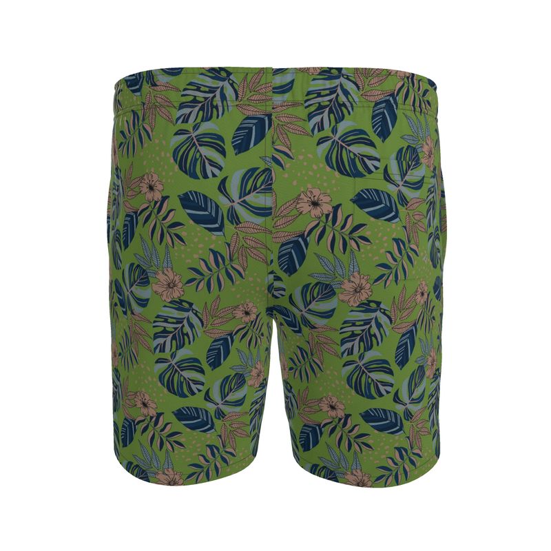 Men's Swim Shorts — Midnight Monstera Olive Velour