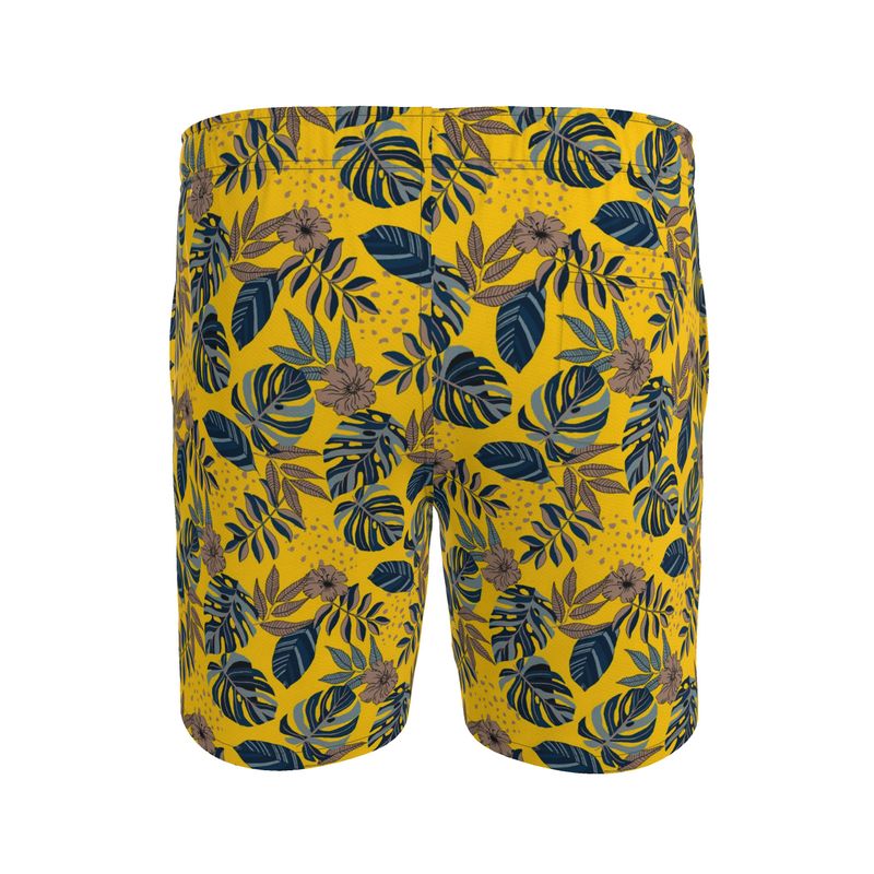 Men's Swim Shorts — Midnight Monstera Honey Gold