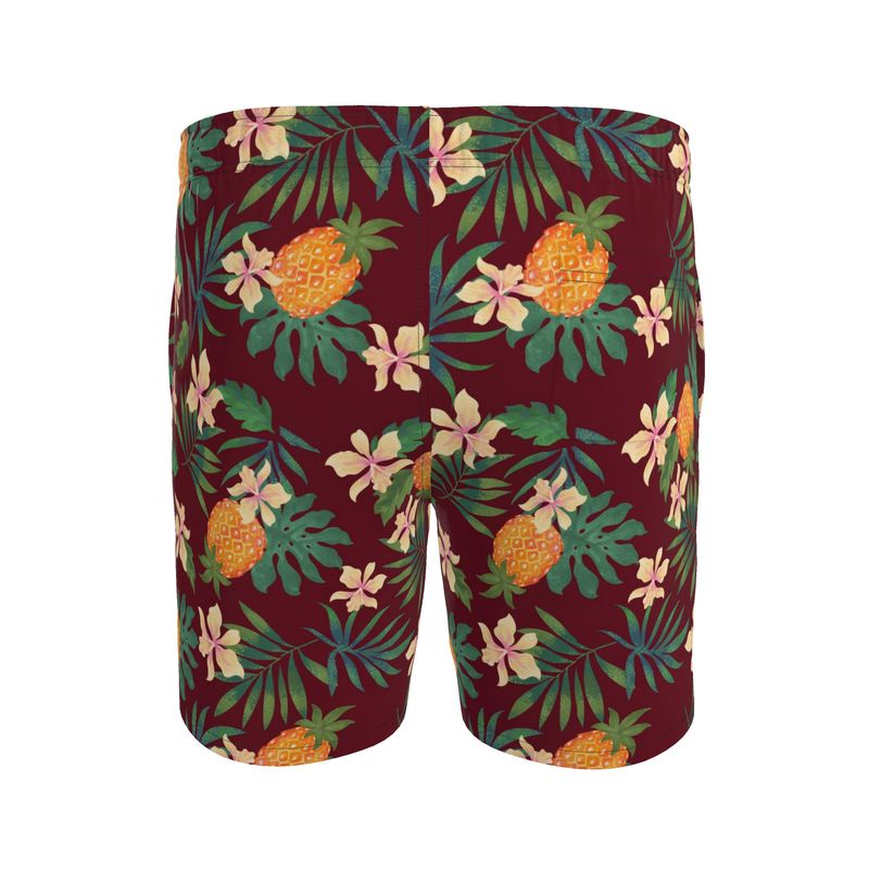 Pineapple Paradise Burgundy Men's Swim Shorts