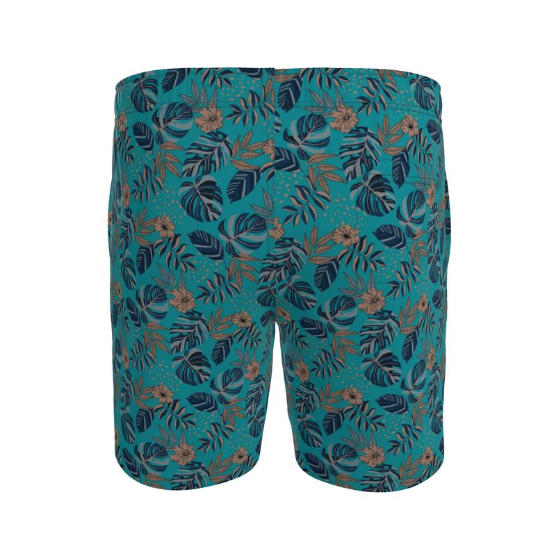 Men's Swim Shorts — Midnight Monstera Cyan Noir