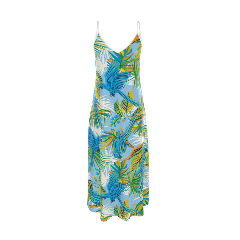 Women’s Silk Evening Slip Dress — Tropical Macaw