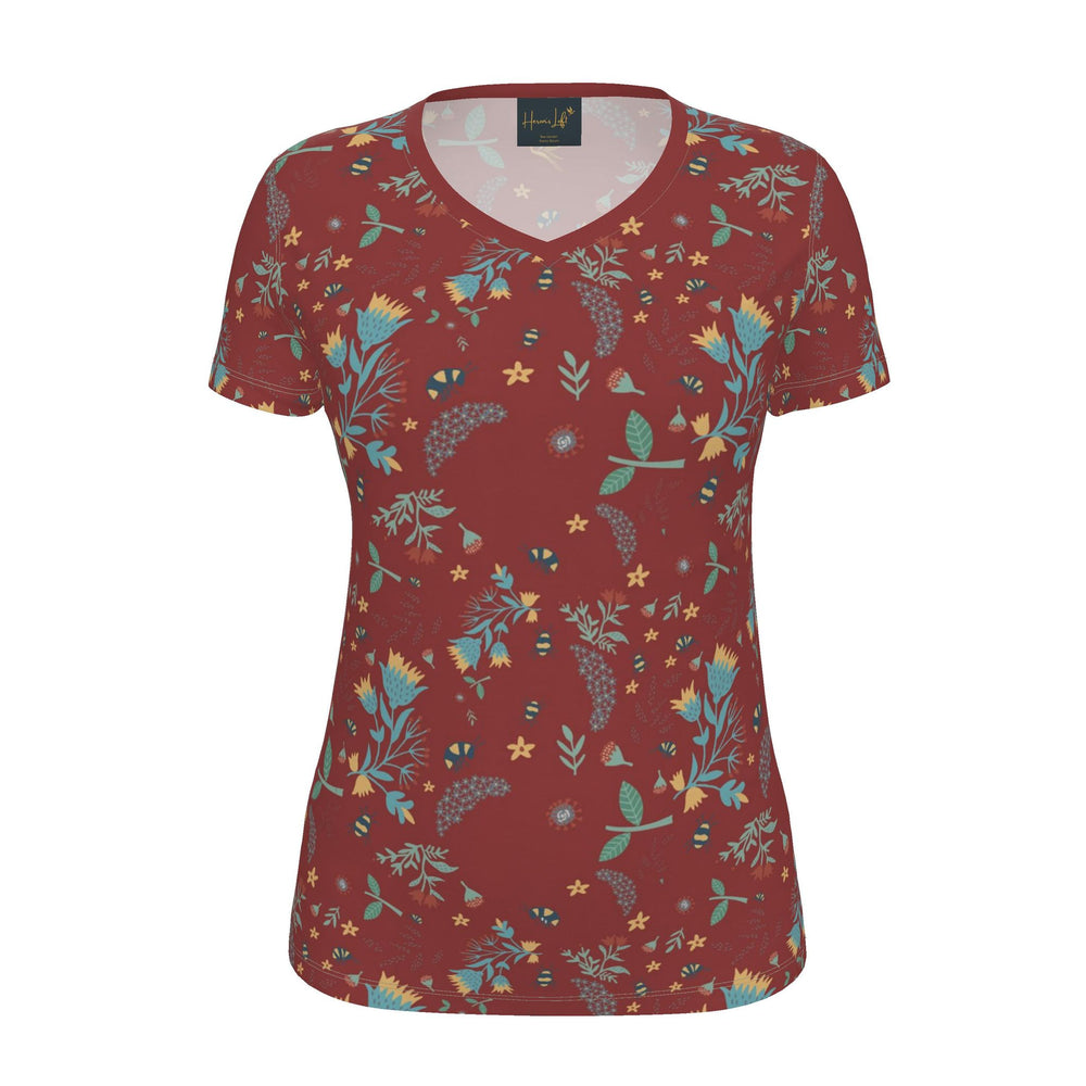 Women's Athletic V-Neck T-Shirt — Bee Garden Rustic Bloom