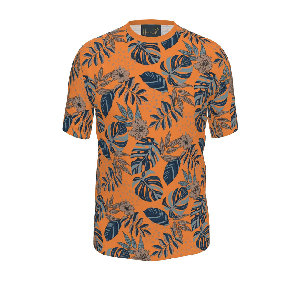 Men's Athletic Crew Neck T-Shirt — Midnight Monstera Cadmium Orange