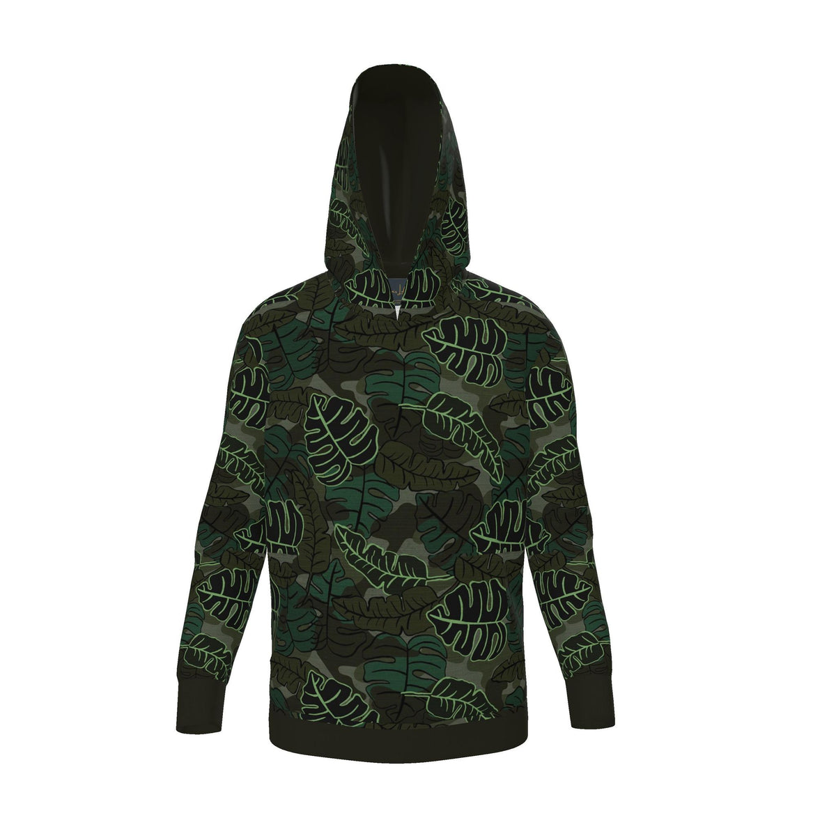 Women's Pullover Hoodie — Camo Leaves Sage Noir