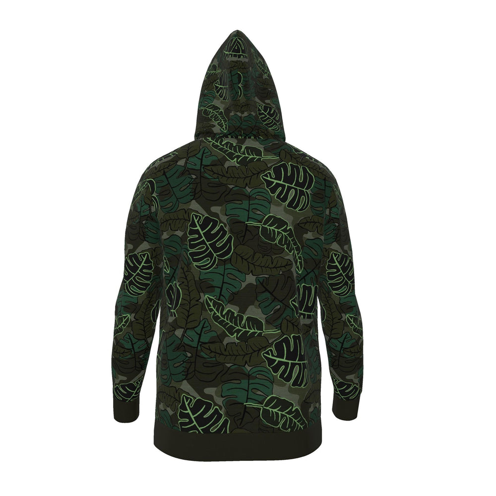 Women's Pullover Hoodie — Camo Leaves Sage Noir