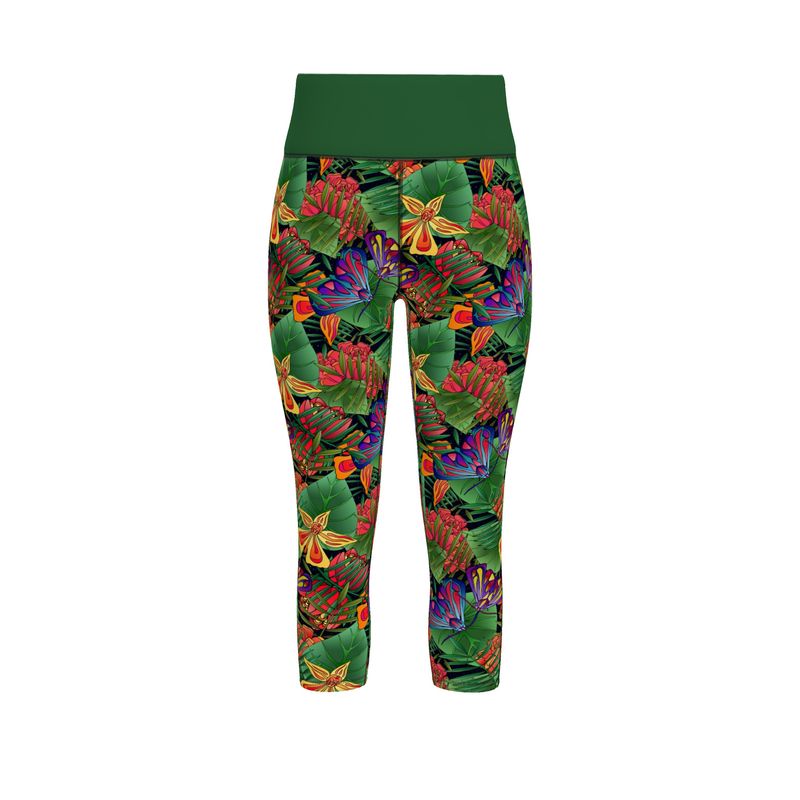 Women’s High-Waist Sports Leggings - Jungle Flower