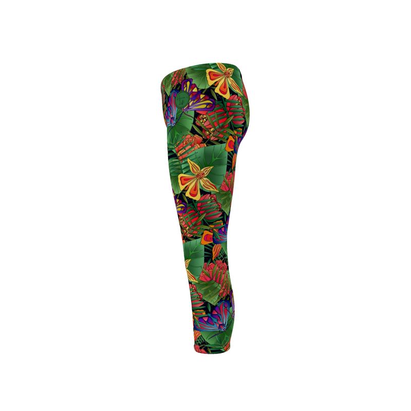 Women’s Mid-Rise Capri Length Leggings - Jungle Flower