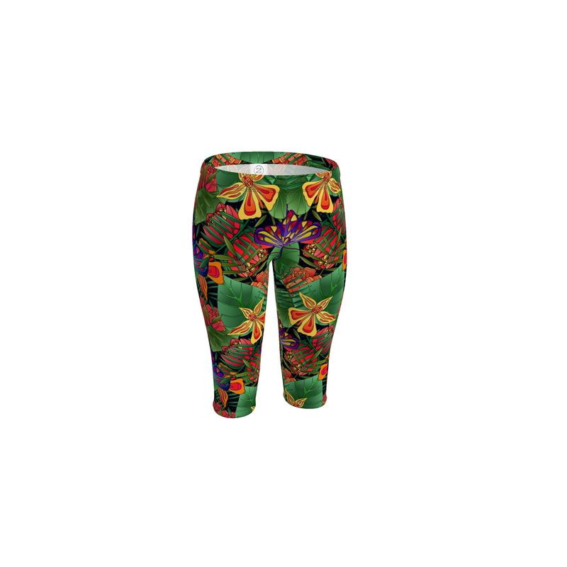 Women’s Mid-Rise ¾ Length Yoga Leggings - Jungle Flower