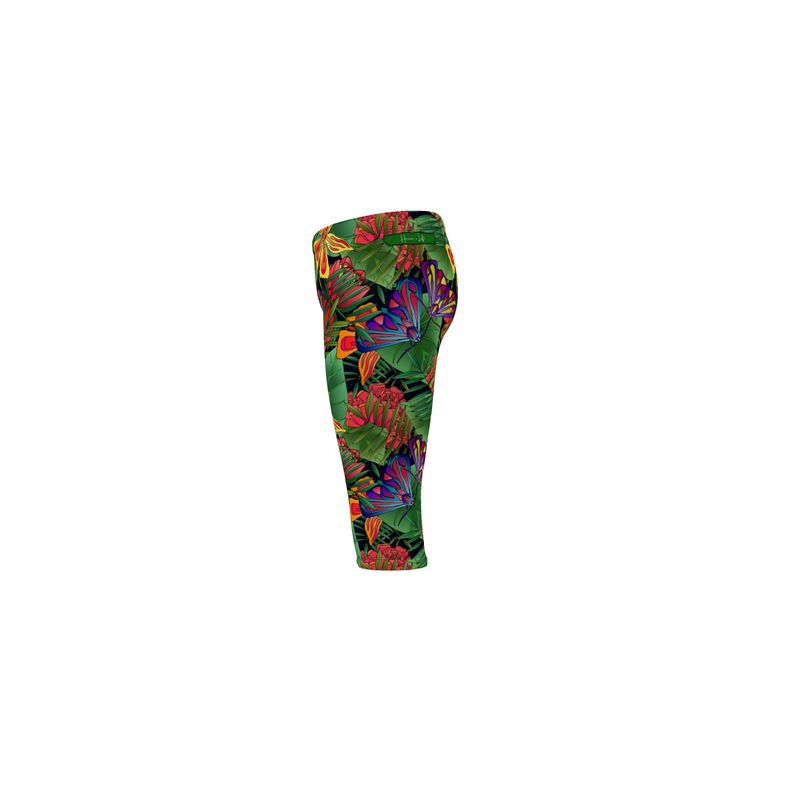 Women’s Mid-Rise ¾ Length Yoga Leggings - Jungle Flower