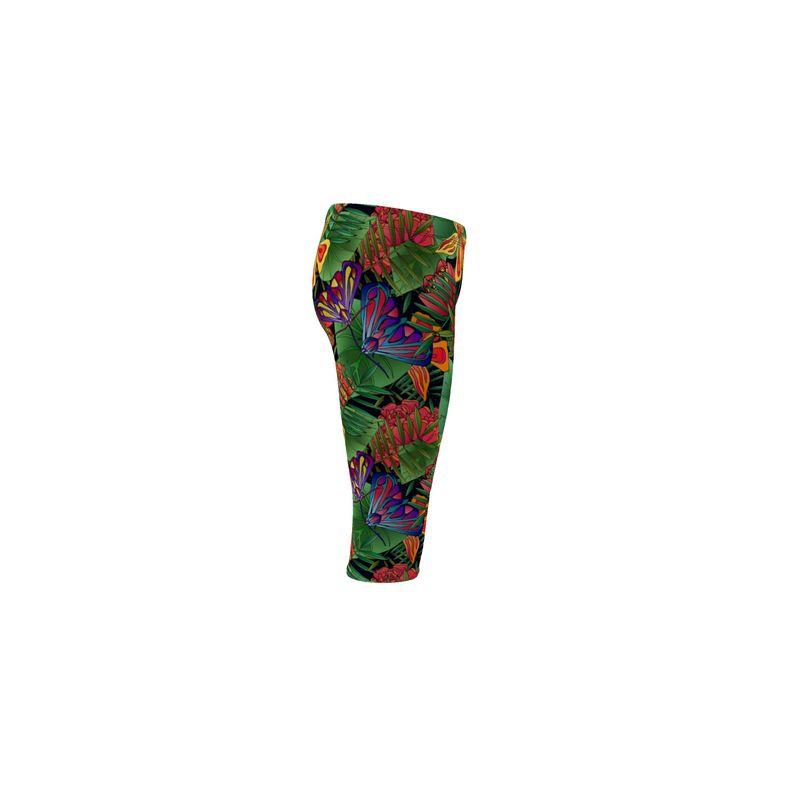 Women’s Mid-Rise ¾ Length Yoga Leggings - Jungle Flower