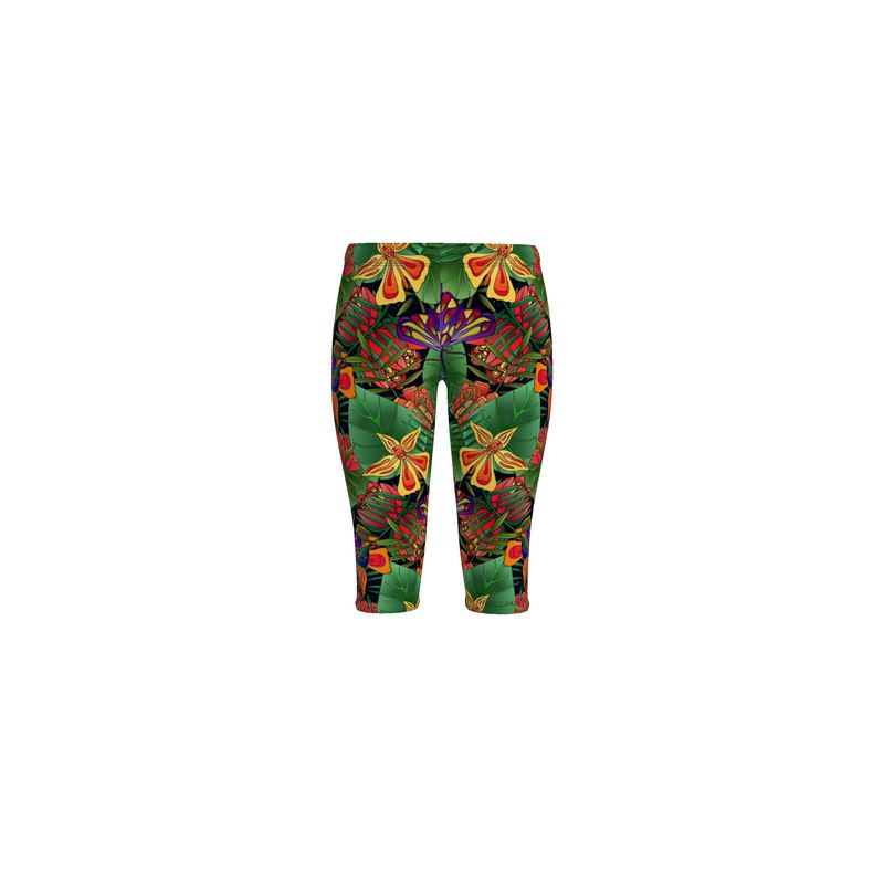 Women’s Mid-Rise ¾ Length Yoga Leggings - Jungle Flower