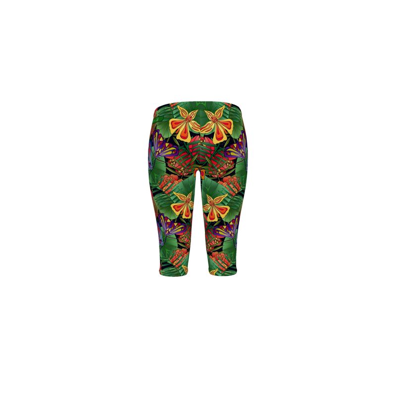 Women’s Mid-Rise ¾ Length Yoga Leggings - Jungle Flower