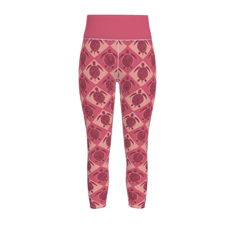 Women’s High-Waist Sports Leggings - Topo Turtles - Pink