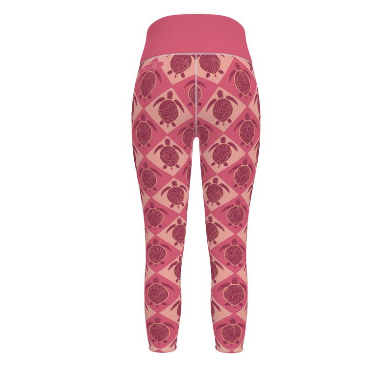 Women’s High-Waist Sports Leggings - Topo Turtles - Pink