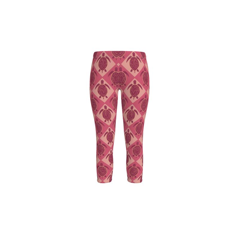 Women’s Mid-Rise Capri Length Leggings - Topo Turtles - Pink