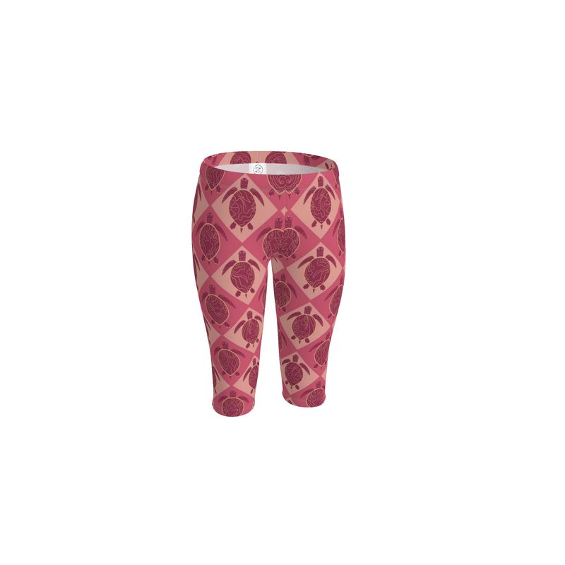 Women’s Mid-Rise ¾ Length Yoga Leggings  - Topo Turtles - Pink