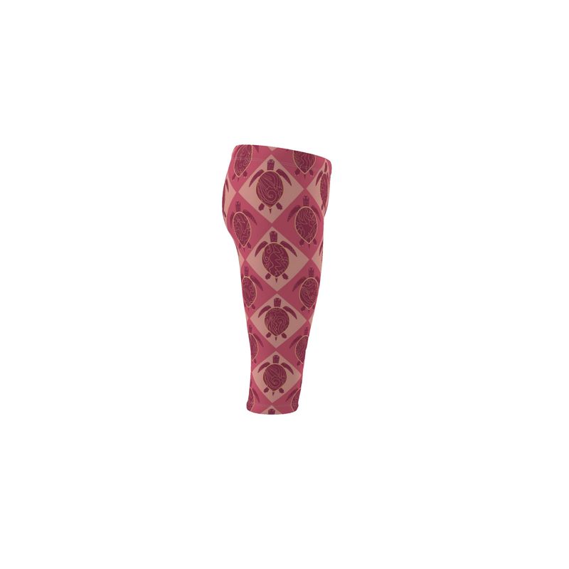 Women’s Mid-Rise ¾ Length Yoga Leggings  - Topo Turtles - Pink