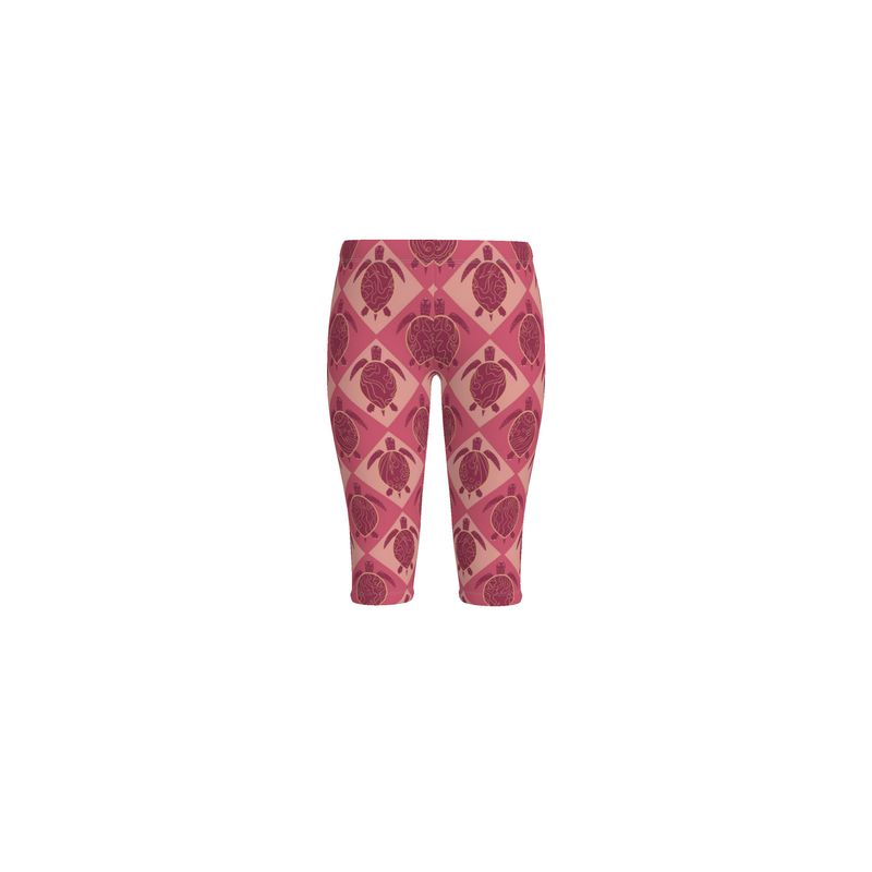 Women’s Mid-Rise ¾ Length Yoga Leggings  - Topo Turtles - Pink